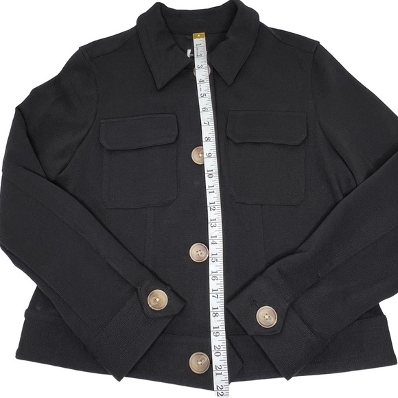 Chico’s Jacket Textured Boxy Button Front Flap Detail Utility Black 8 Medium M - Picture 10 of 15